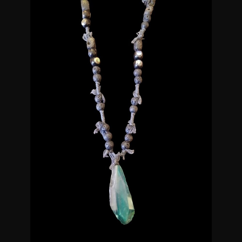 Boho Natural Stone Beaded Wrapped 33" Long Statement Necklace